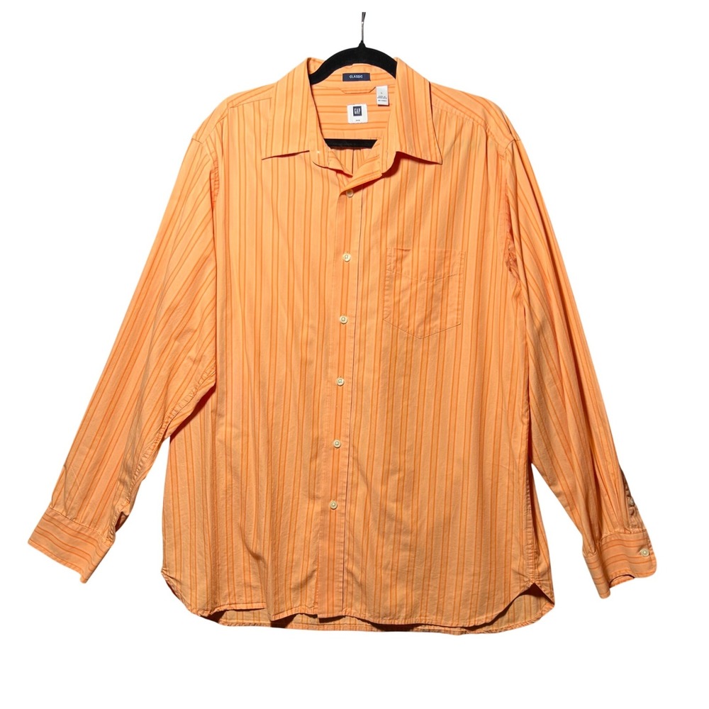 Vintage Y2K Gap Shirt Mens L Orange Striped Button Down Long Sleeve Cotton